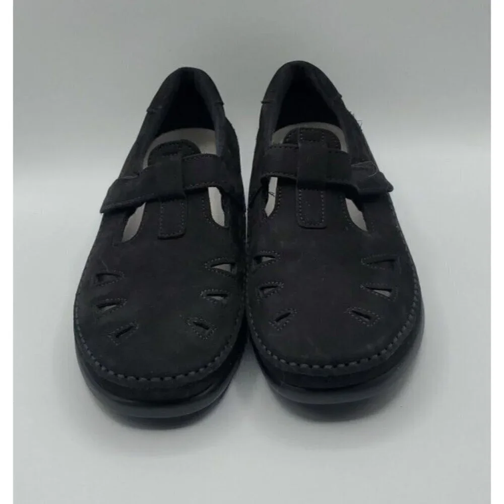 SAS Roamer Sz 8.5 NuBuck Leather Women's Comfort Walking Slip On Shoes Charcoal